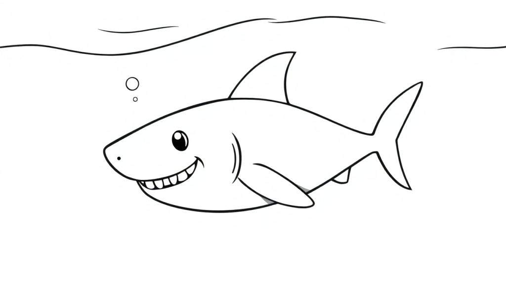 Kleurplaat van een lachende haai