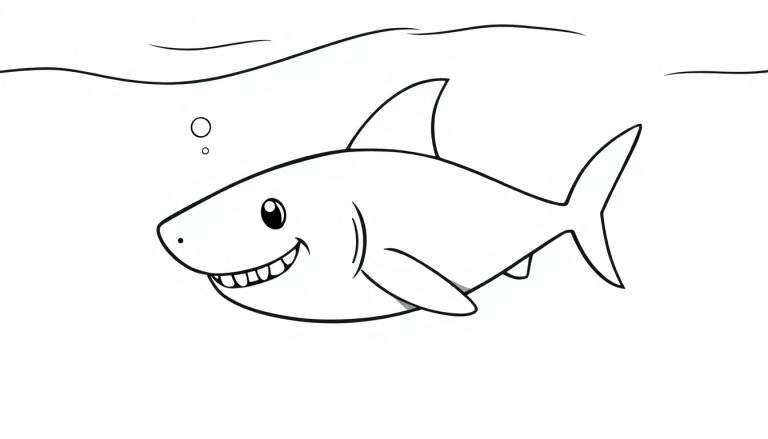 Kleurplaat van een lachende haai