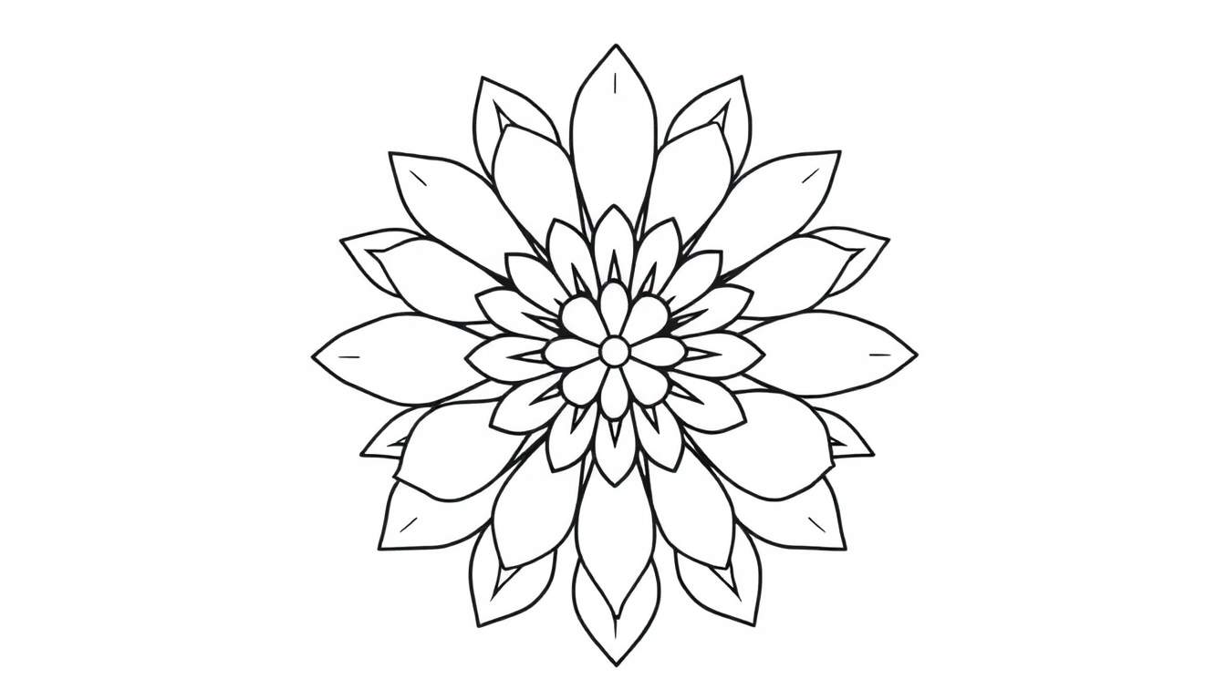 Gestileerde bloemenmandala kleurplaat met duidelijke lijnen en gedetailleerd midden.