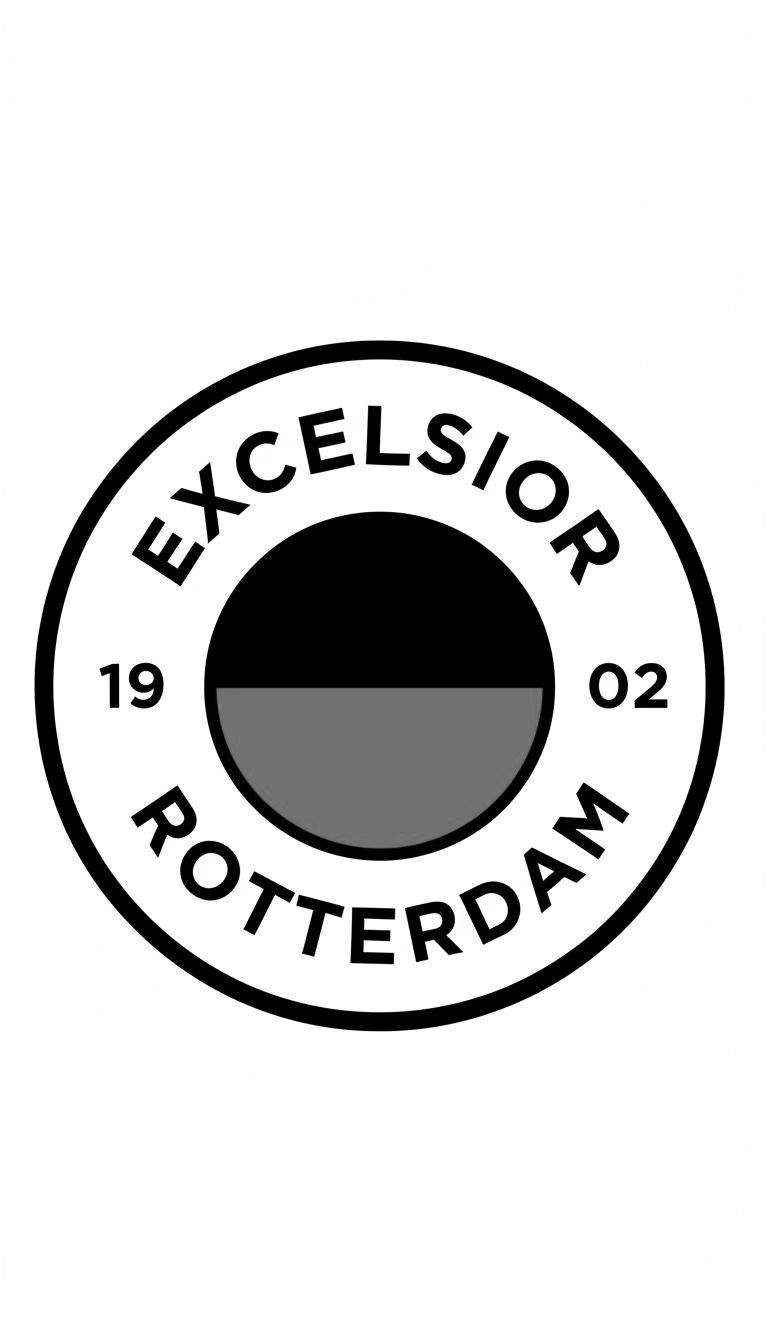 Ronde kleurplaat van het Excelsior Rotterdam voetbalclub logo met tekst 'EXCELSIOR' en 'ROTTERDAM', jaartal 1902, en een centraal zwart-grijs schild.