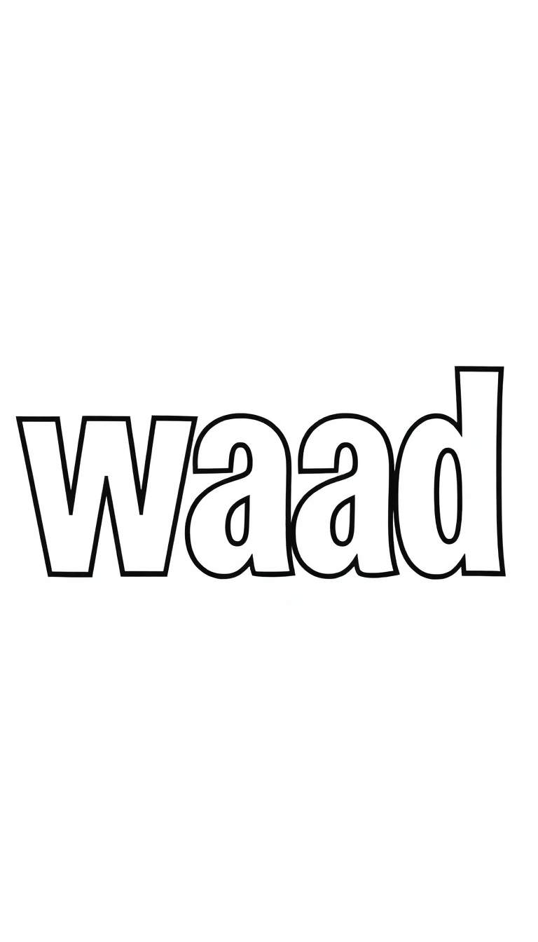 Kleurplaat van het woord 'waad' met dikke zwarte letters en witte vulling op een witte achtergrond.