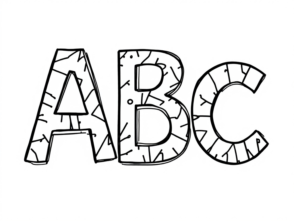 ABC-letters met een kleurplaat-stijl en lijnen om in te kleuren.