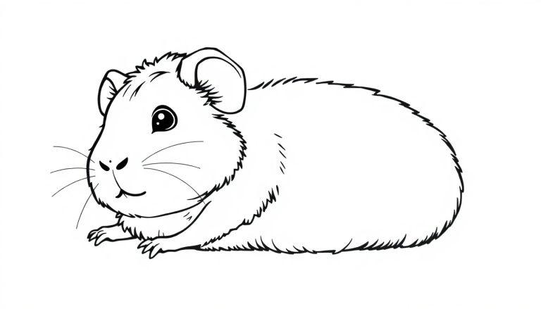 Een kleurplaat van een schattige cavia om in te kleuren.