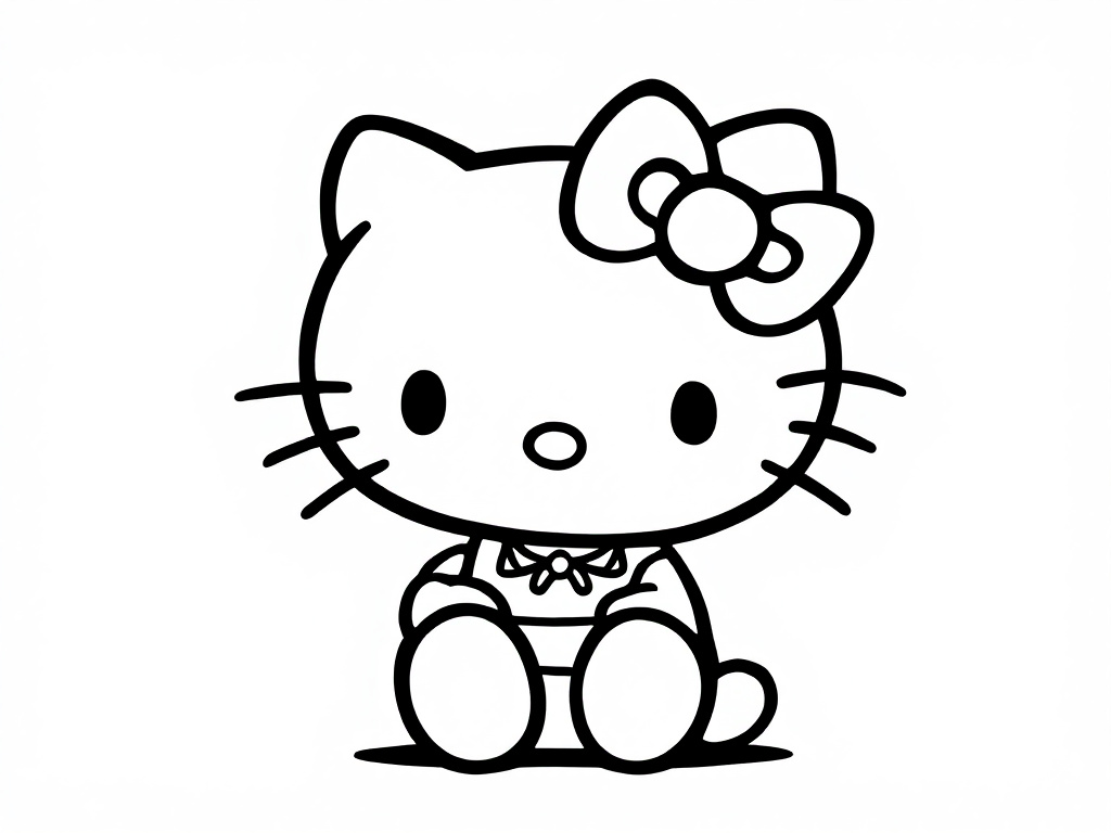 Kleurplaat van Chibi Hello Kitty met een schattige strik en een zittende houding.