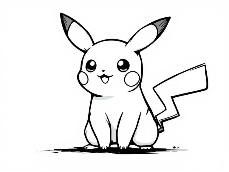 Een schattige Pikachu kleurplaat in chibi-stijl, klaar om ingekleurd te worden.