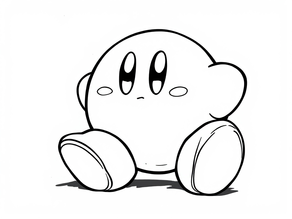 Kleurplaat van Kirby, een schattig rond figuurtje.