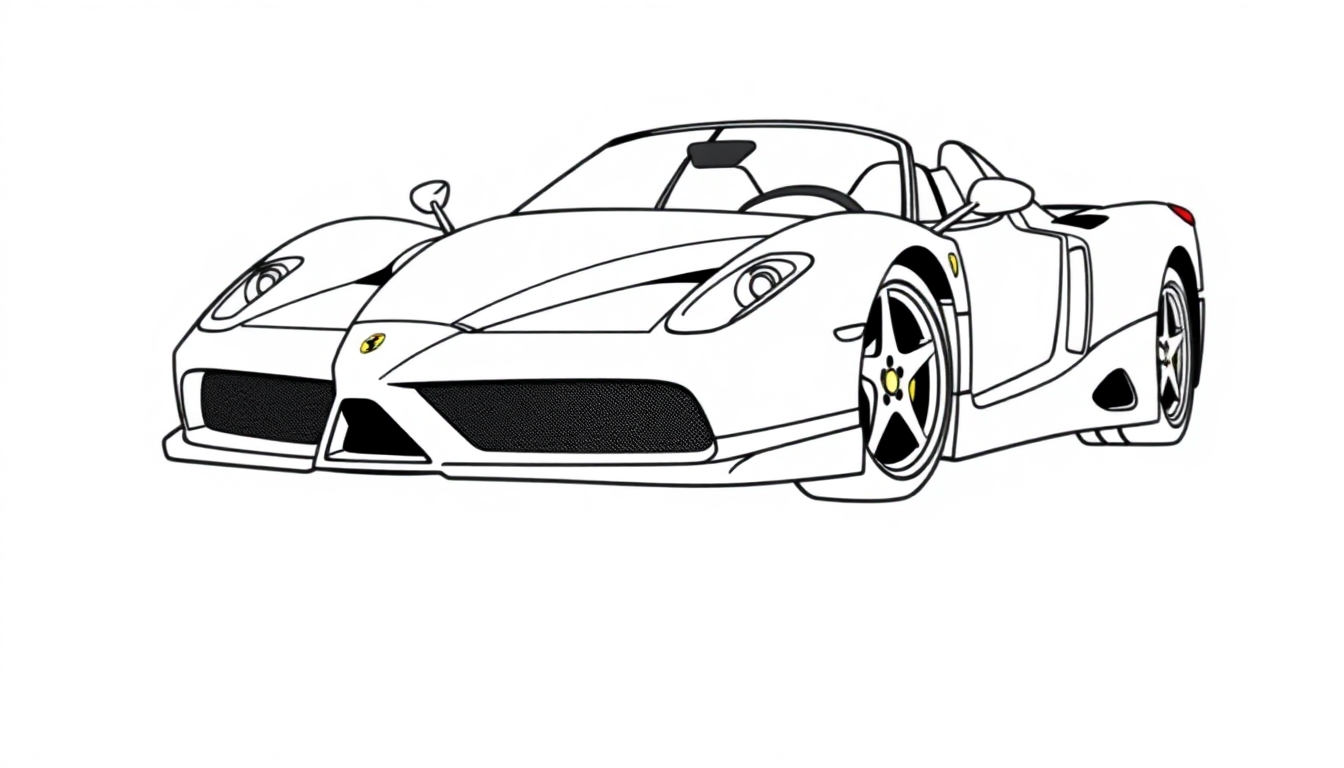 Kleurplaat van een snelle Ferrari Spider Enzo sportwagen.