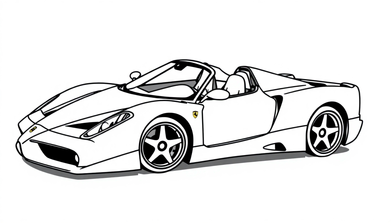 Kleurplaat van een Ferrari Spider Enzo, een sportauto met een open dak.