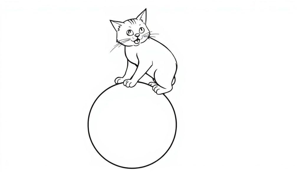 Kleurplaat van een kat die op een grote cirkel zit, klaar voor kleurenplezier.