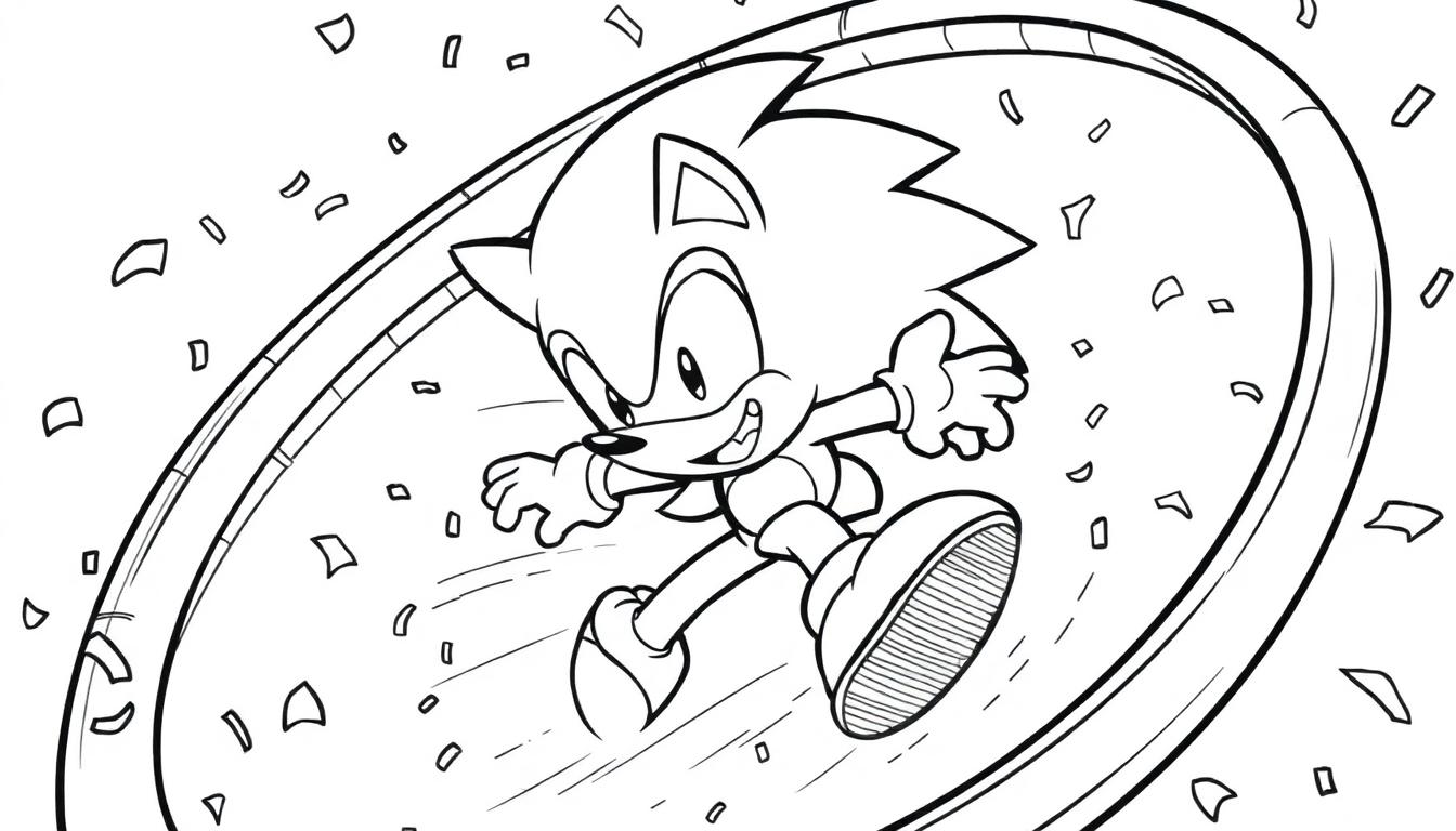 Sonic de Hedgehog kleurplaat rent door een loop.