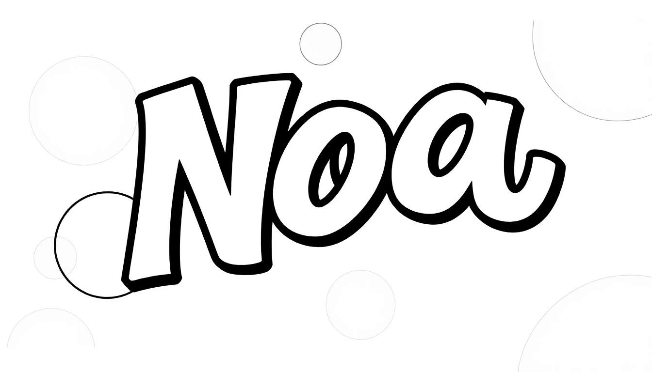 Kleurplaat van de naam Noa in felle graffiti letters.
