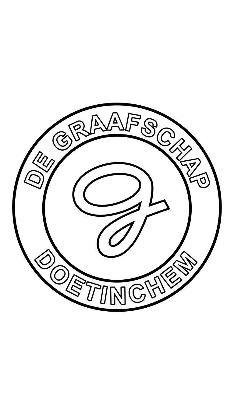 De Graafschap logo kleurplaat, rond van vorm, met 'DE GRAAFSCHAP', 'DOETINCHEM' en een sierlijke letter 'g'.