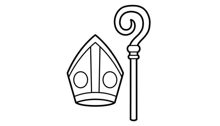 Kleurplaat van Sinterklaas' mijter en bisschopsstaf